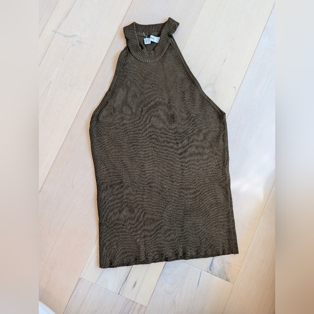 EUC Mango Khaki Halter Knit Top (L)